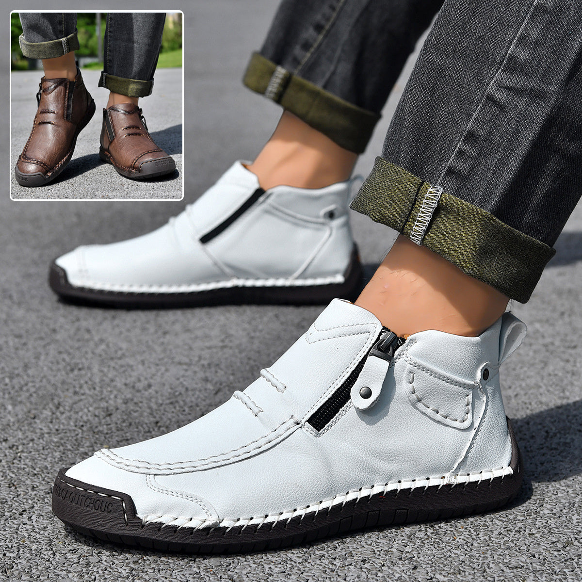 Men’s Ankle Boots Side Zipper – Casual Fashion Flats, Lightweight Comfortable Commuter Shoes for Everyday Wear