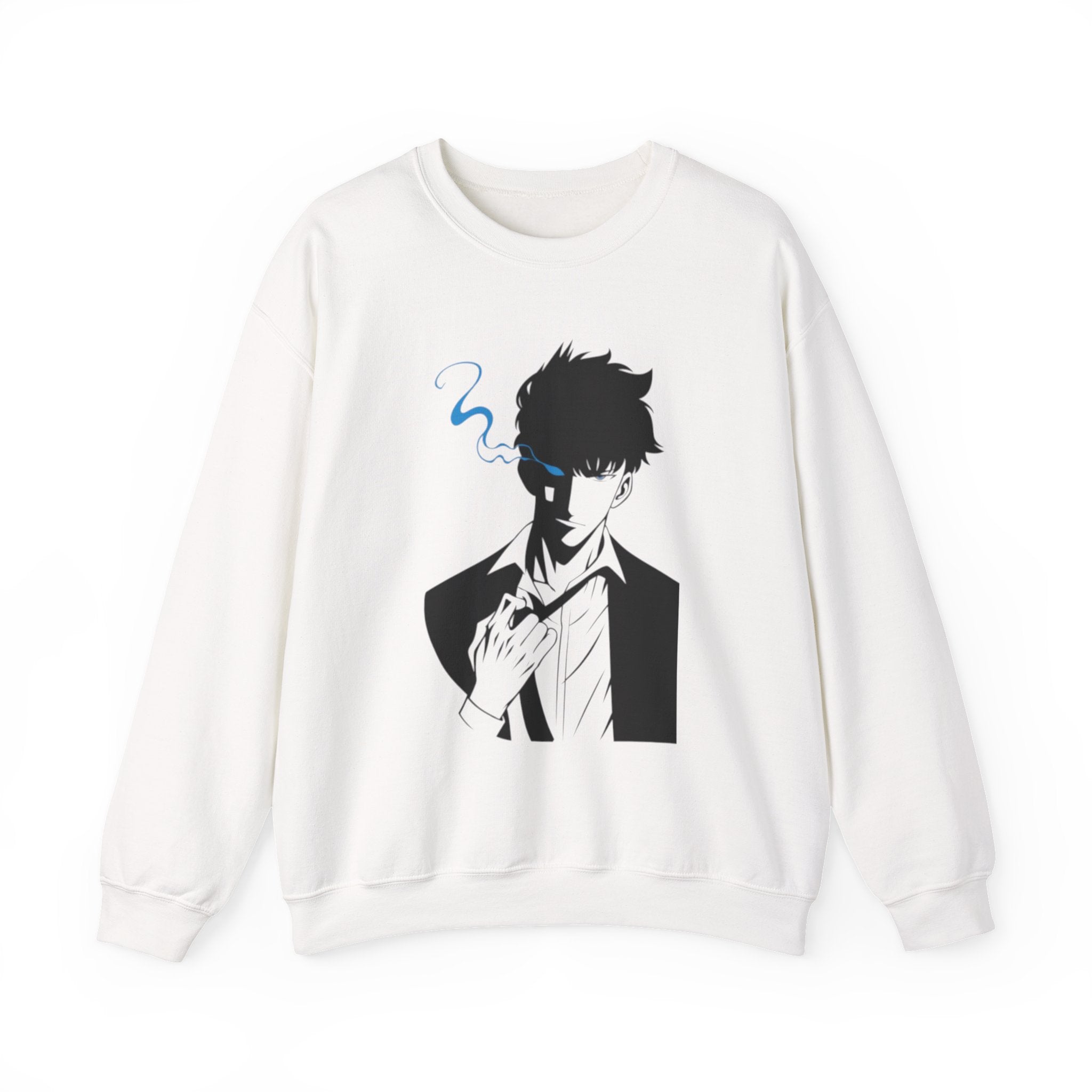 Anime Sweatshirt – Dark Fantasy Manga Streetwear, Silhouette Mystérieuse, Smoke Aesthetic, Sweat Crewneck Unisexe