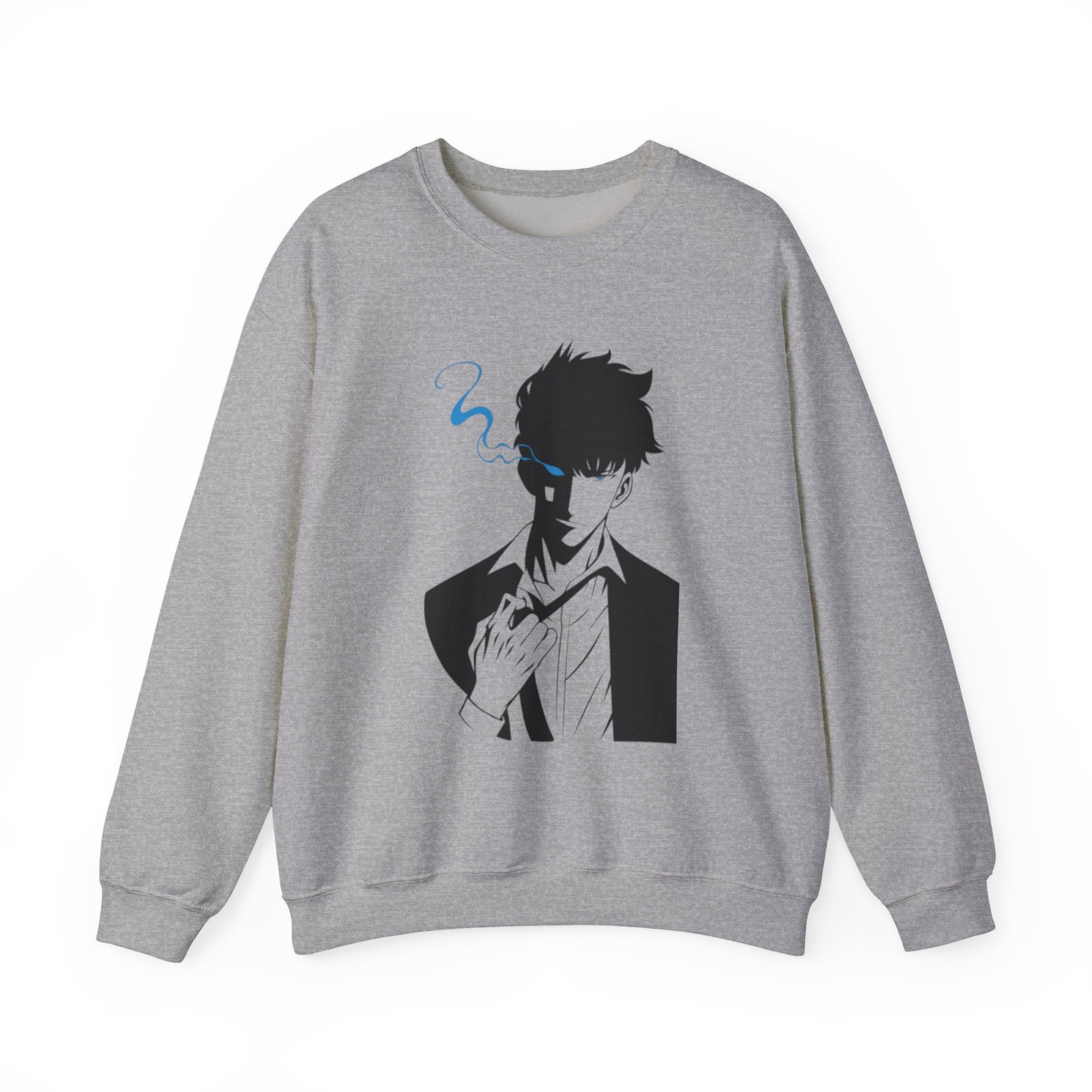 Anime Sweatshirt – Dark Fantasy Manga Streetwear, Silhouette Mystérieuse, Smoke Aesthetic, Sweat Crewneck Unisexe