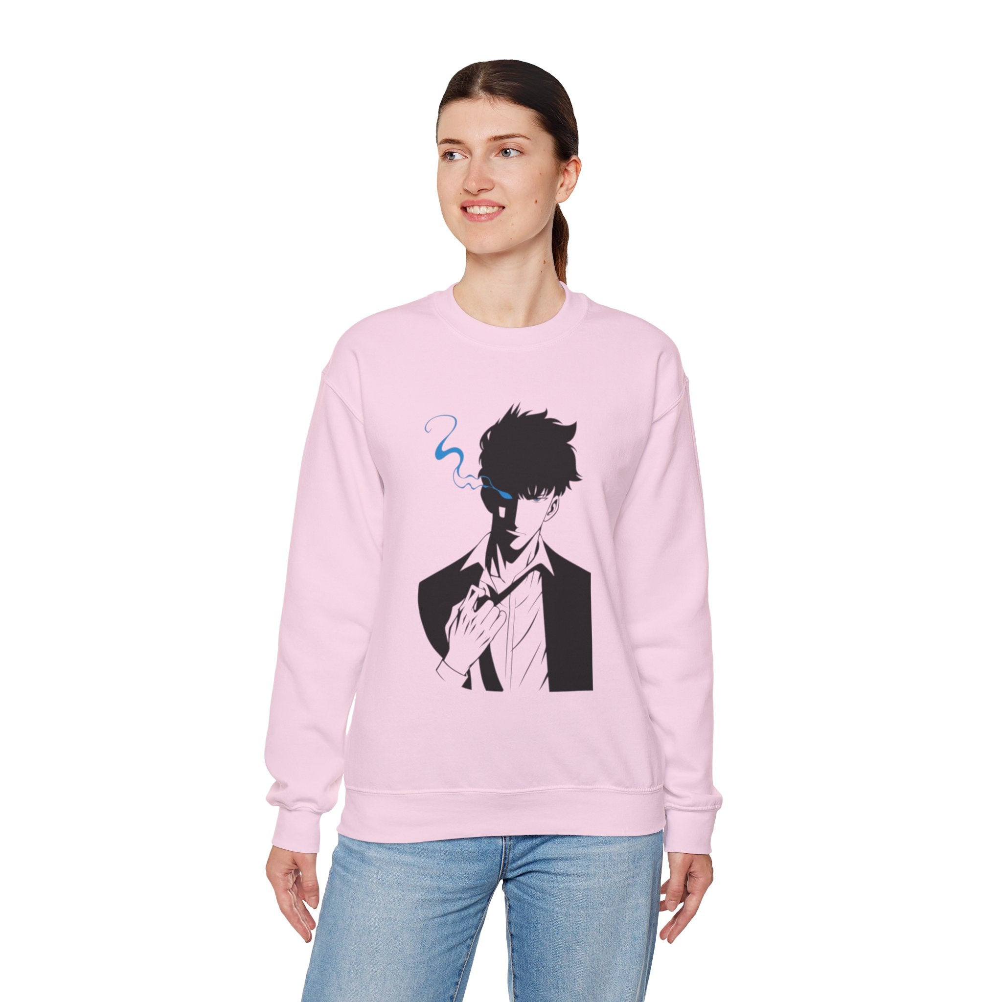 Anime Sweatshirt – Dark Fantasy Manga Streetwear, Silhouette Mystérieuse, Smoke Aesthetic, Sweat Crewneck Unisexe