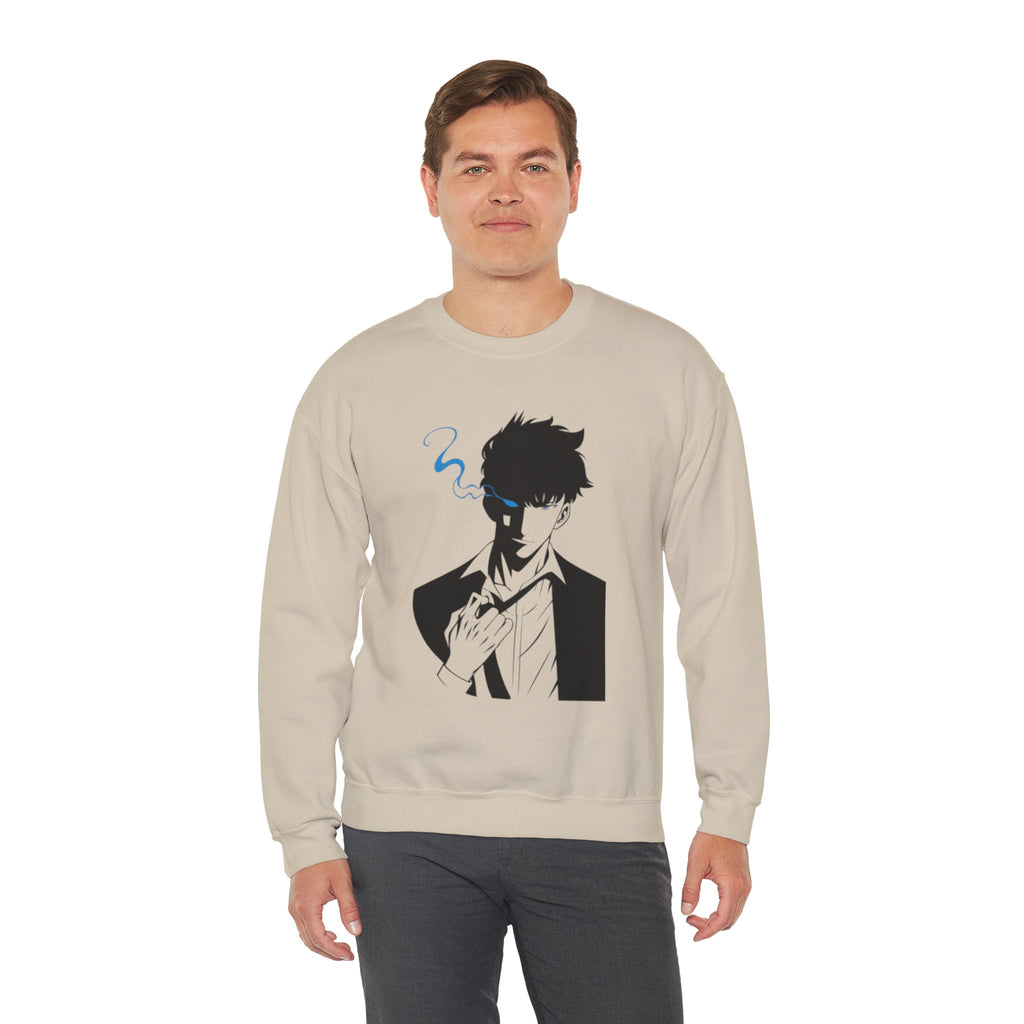 Anime Sweatshirt – Dark Fantasy Manga Streetwear, Silhouette Mystérieuse, Smoke Aesthetic, Sweat Crewneck Unisexe