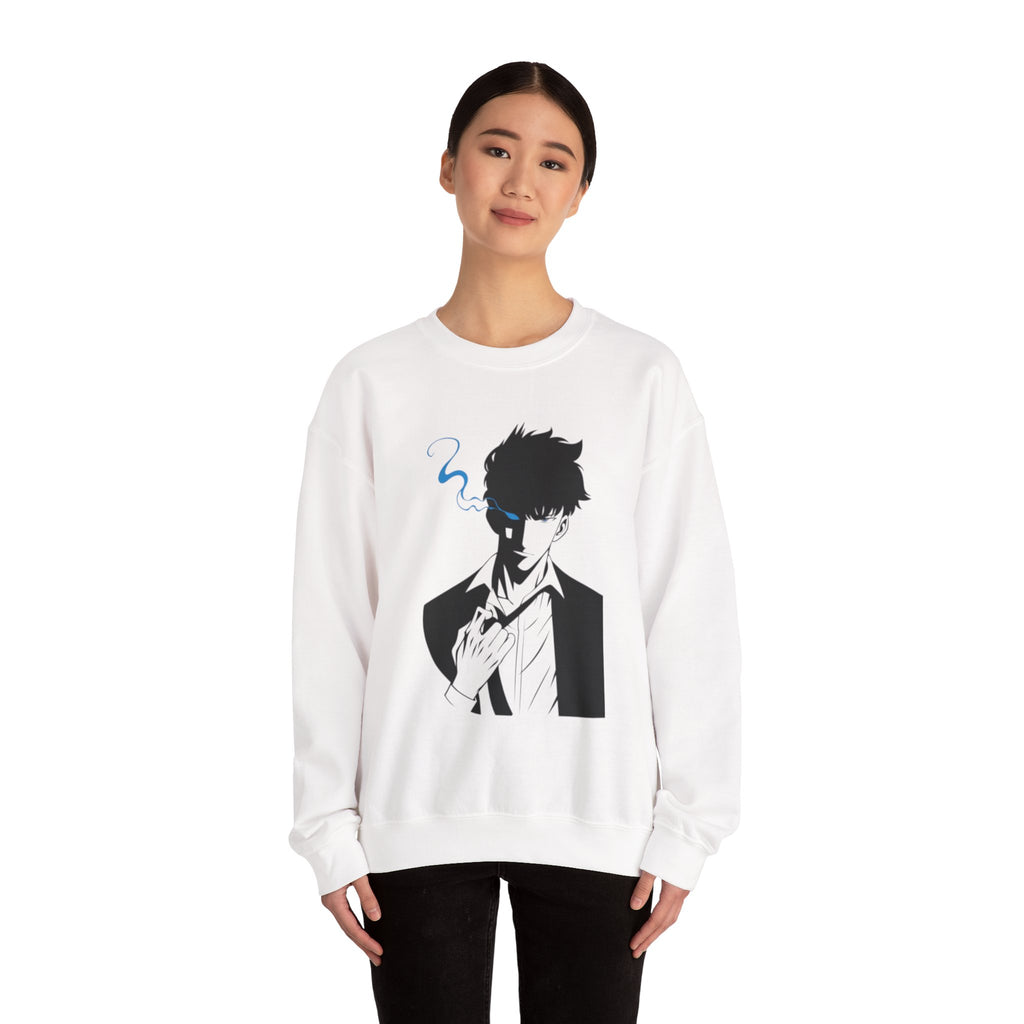 Anime Sweatshirt – Dark Fantasy Manga Streetwear, Silhouette Mystérieuse, Smoke Aesthetic, Sweat Crewneck Unisexe