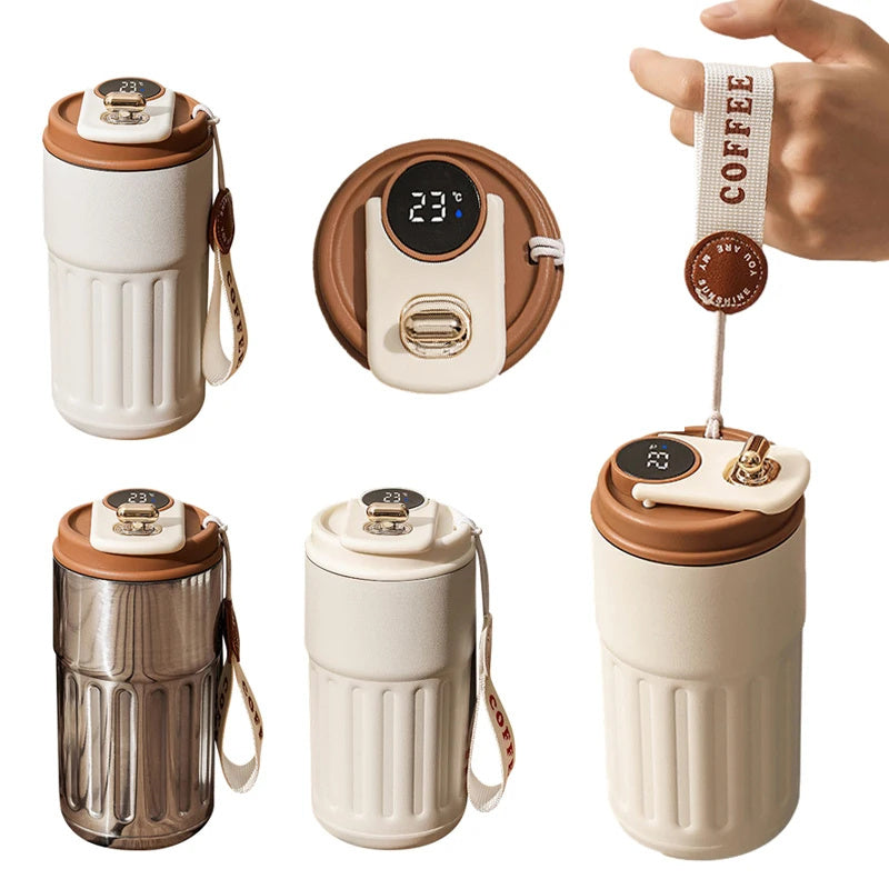 Smart Digital Thermal Bottle – 450ml Insulated Stainless Steel Coffee & Water Mug, Portable Vacuum Flask, Keeps Drinks Hot & Cold, Car-Friendly”