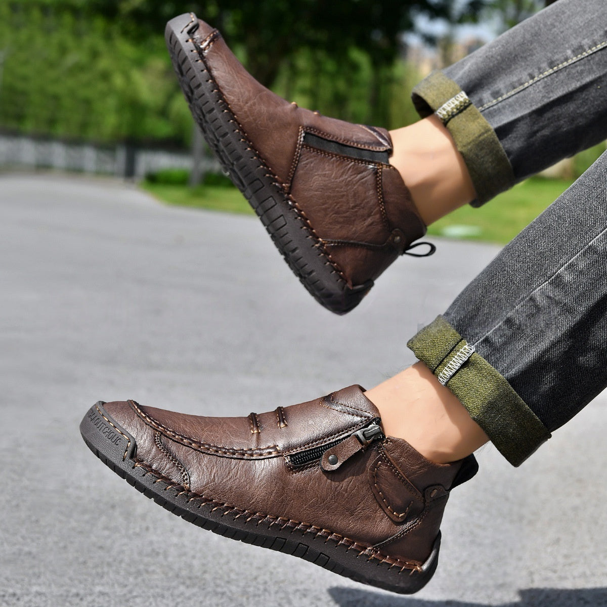 Men’s Ankle Boots Side Zipper – Casual Fashion Flats, Lightweight Comfortable Commuter Shoes for Everyday Wear