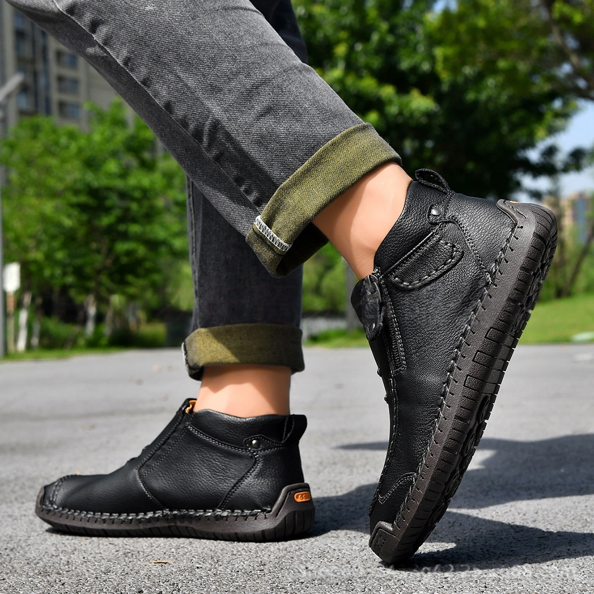 Men’s Ankle Boots Side Zipper – Casual Fashion Flats, Lightweight Comfortable Commuter Shoes for Everyday Wear