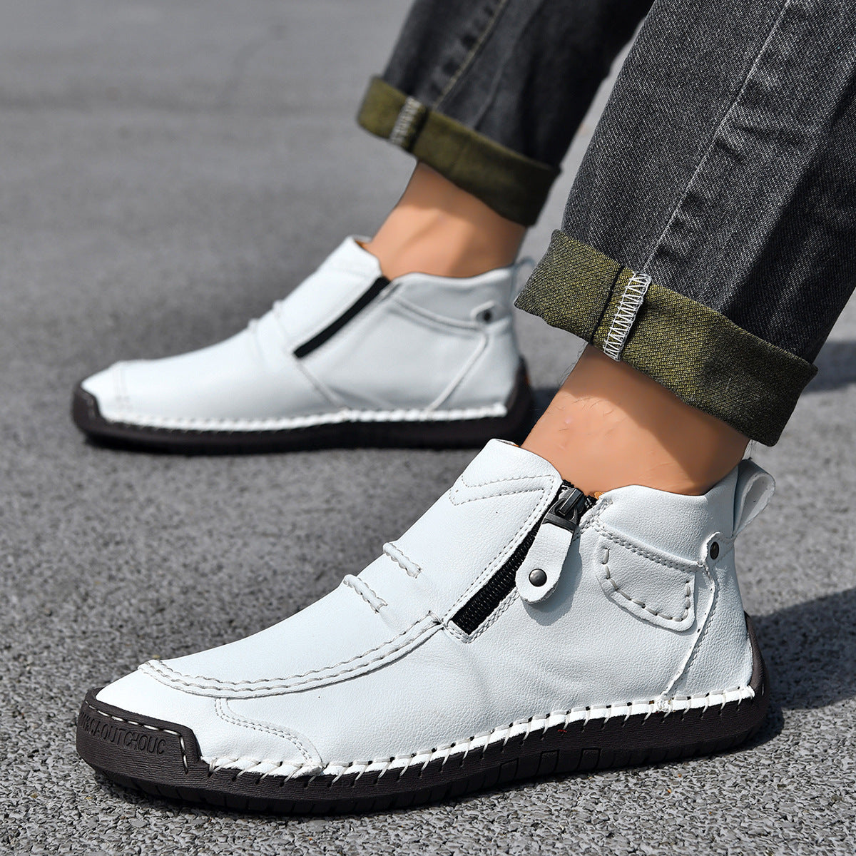 Men’s Ankle Boots Side Zipper – Casual Fashion Flats, Lightweight Comfortable Commuter Shoes for Everyday Wear