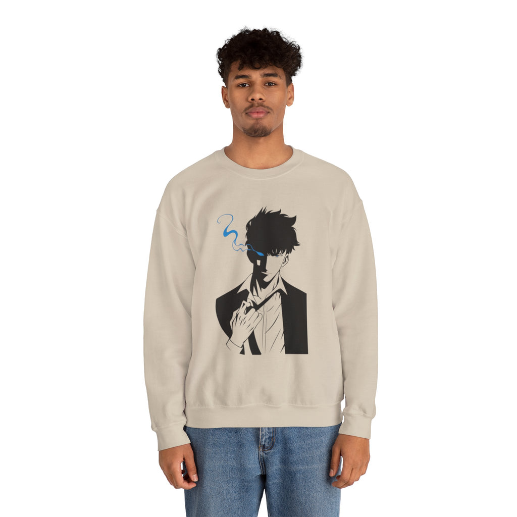 Anime Sweatshirt – Dark Fantasy Manga Streetwear, Silhouette Mystérieuse, Smoke Aesthetic, Sweat Crewneck Unisexe