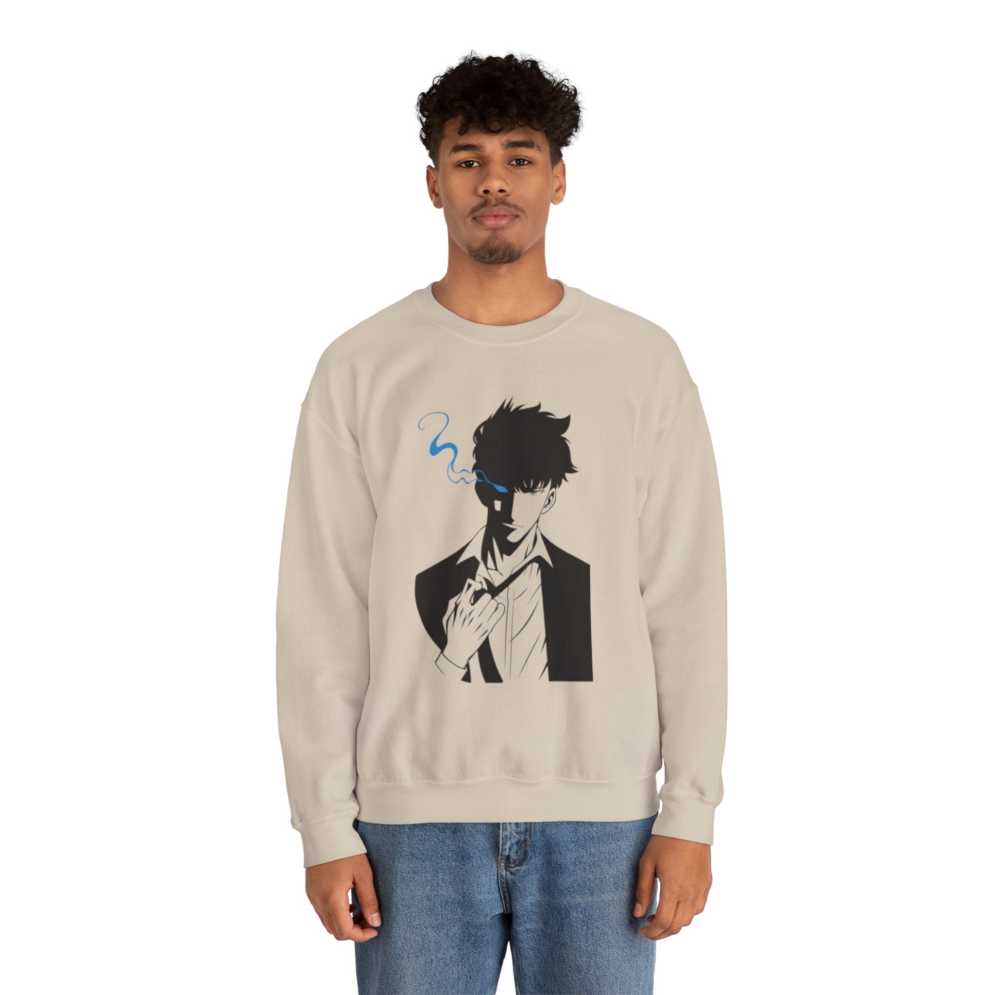 Anime Sweatshirt – Dark Fantasy Manga Streetwear, Silhouette Mystérieuse, Smoke Aesthetic, Sweat Crewneck Unisexe