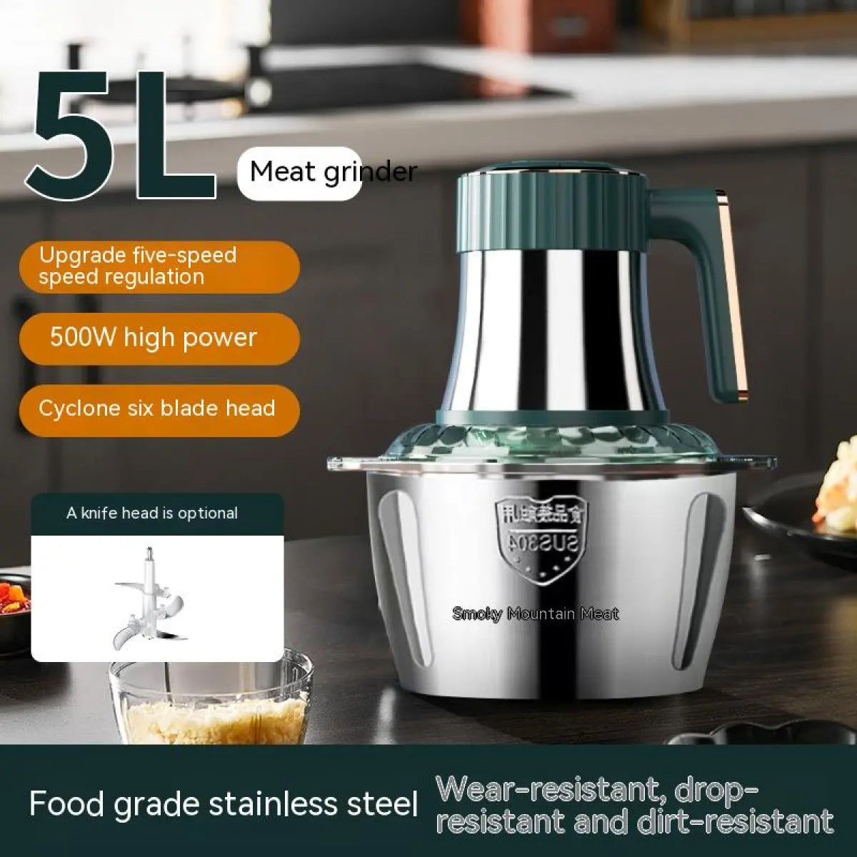 Stainless Steel Food Processor – Powerful Electric Kitchen Blender & Chopper