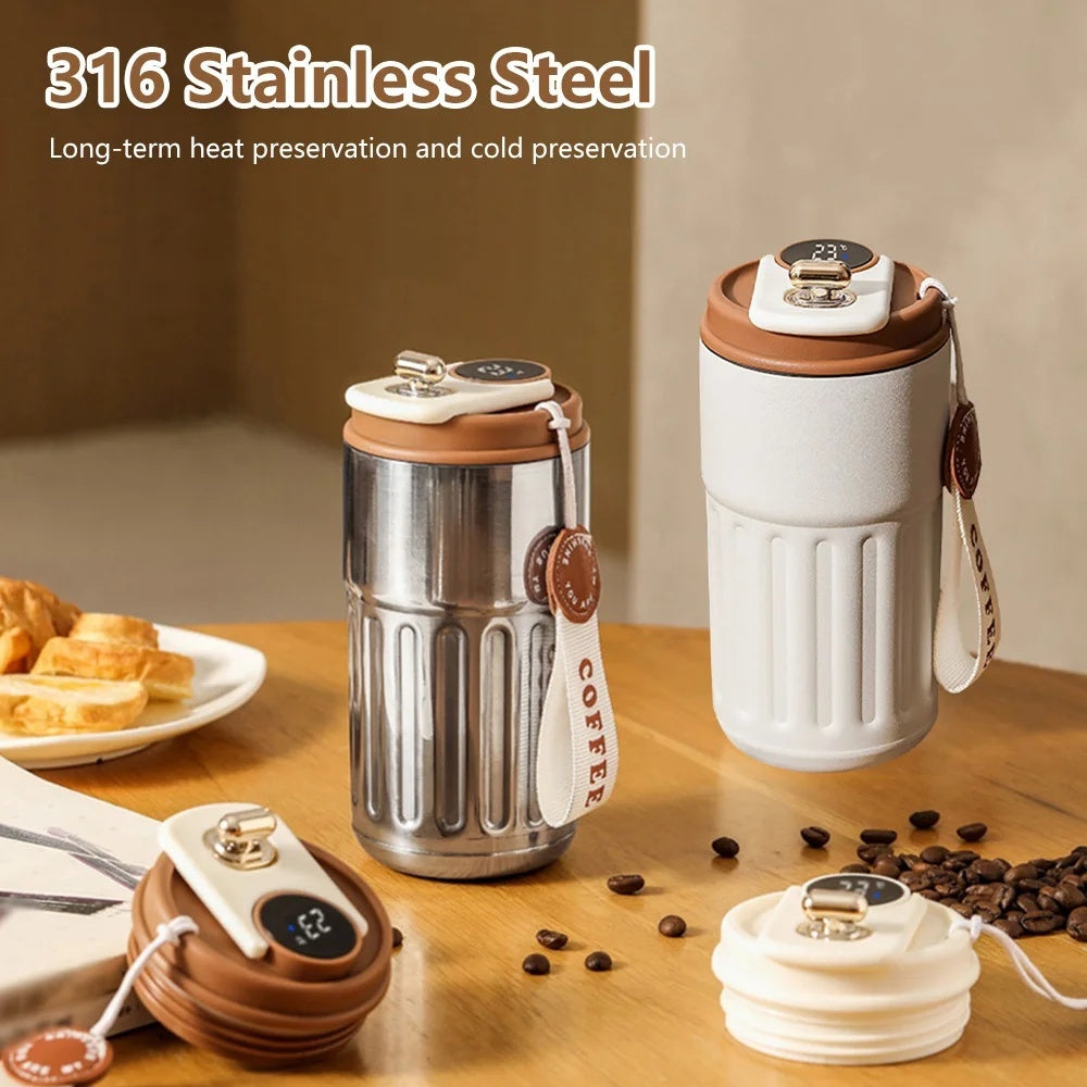 Smart Digital Thermal Bottle – 450ml Insulated Stainless Steel Coffee & Water Mug, Portable Vacuum Flask, Keeps Drinks Hot & Cold, Car-Friendly”